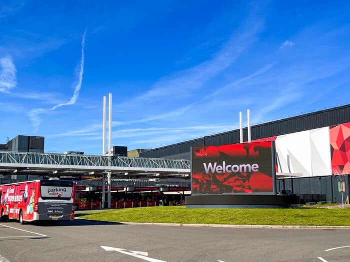 Welcome sign at Marston Farm Hotel entrance.